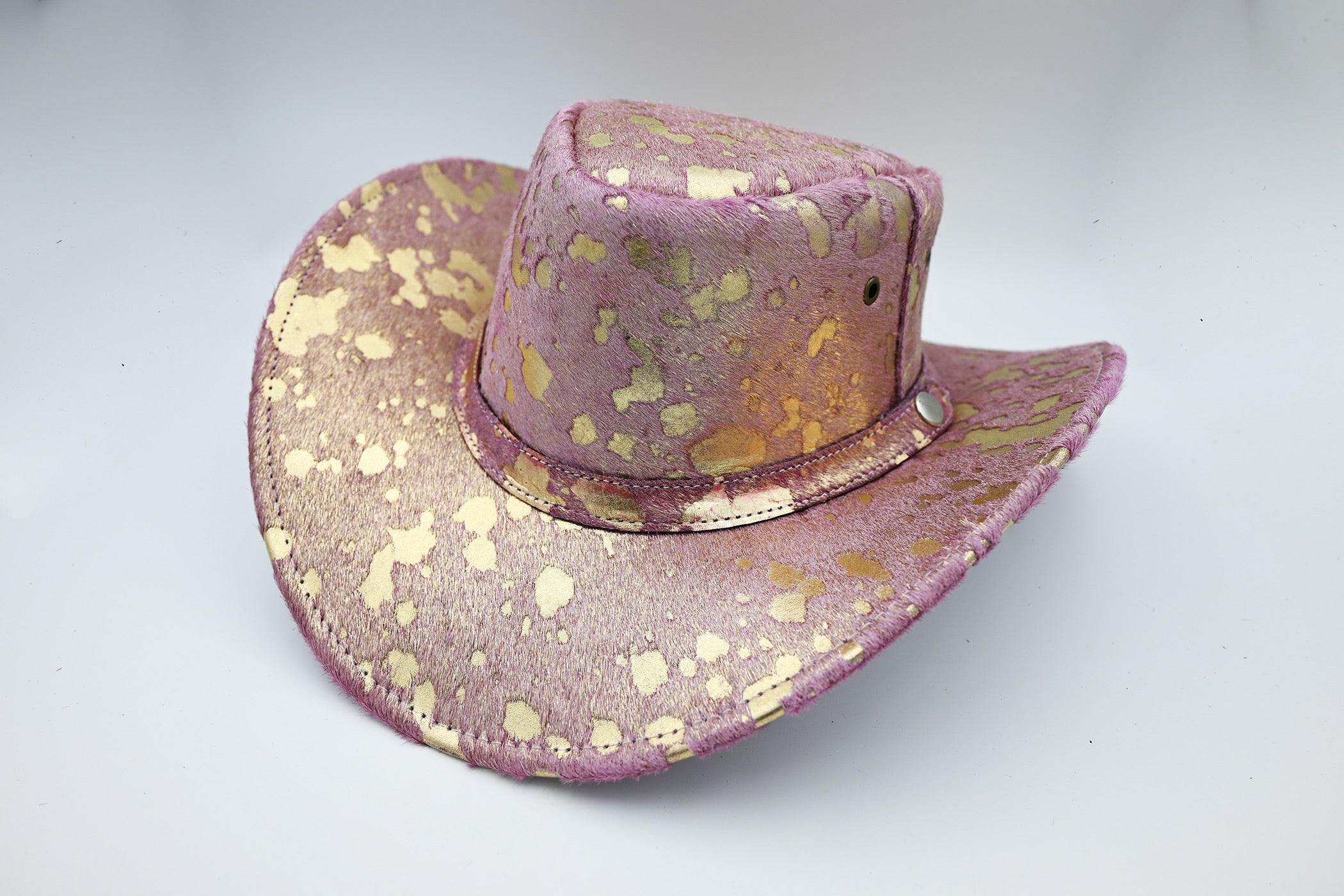 Raspberry and Gold Metallic Cowhide Western Hat