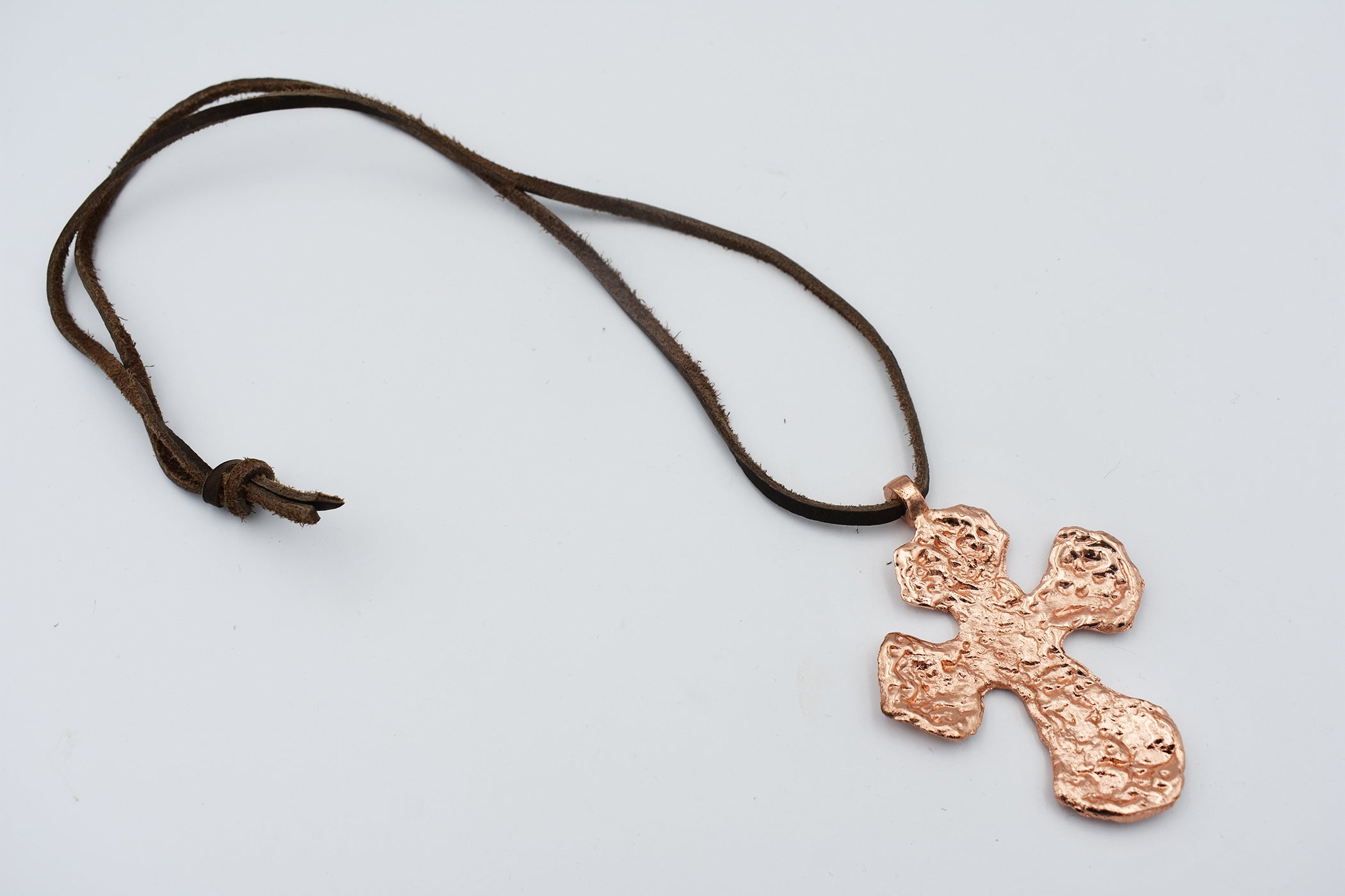 Cross on Leather Necklace - Copper