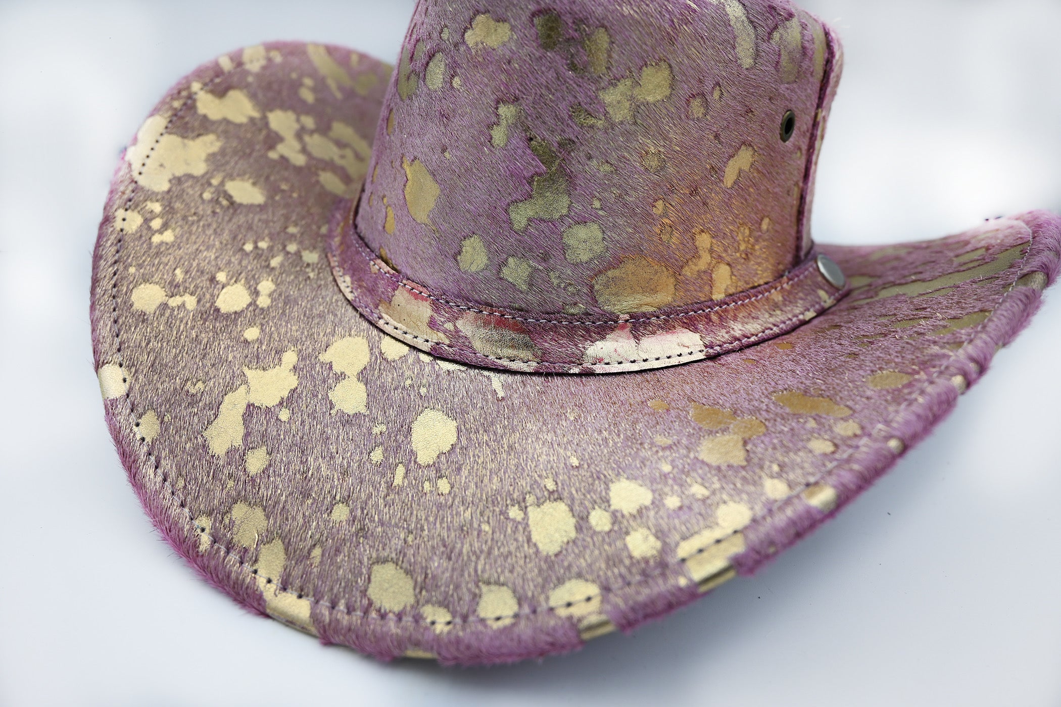 Raspberry and Gold Metallic Cowhide Western Hat
