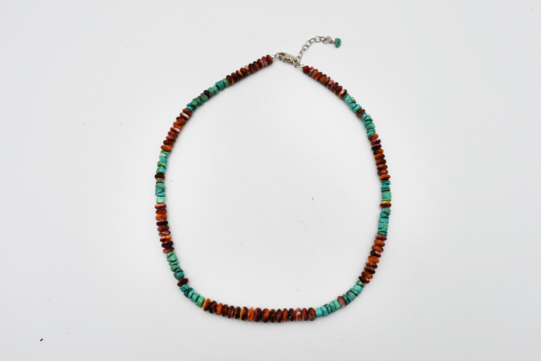 Small Turquoise and Spiny Oyster Beaded Disc Necklace