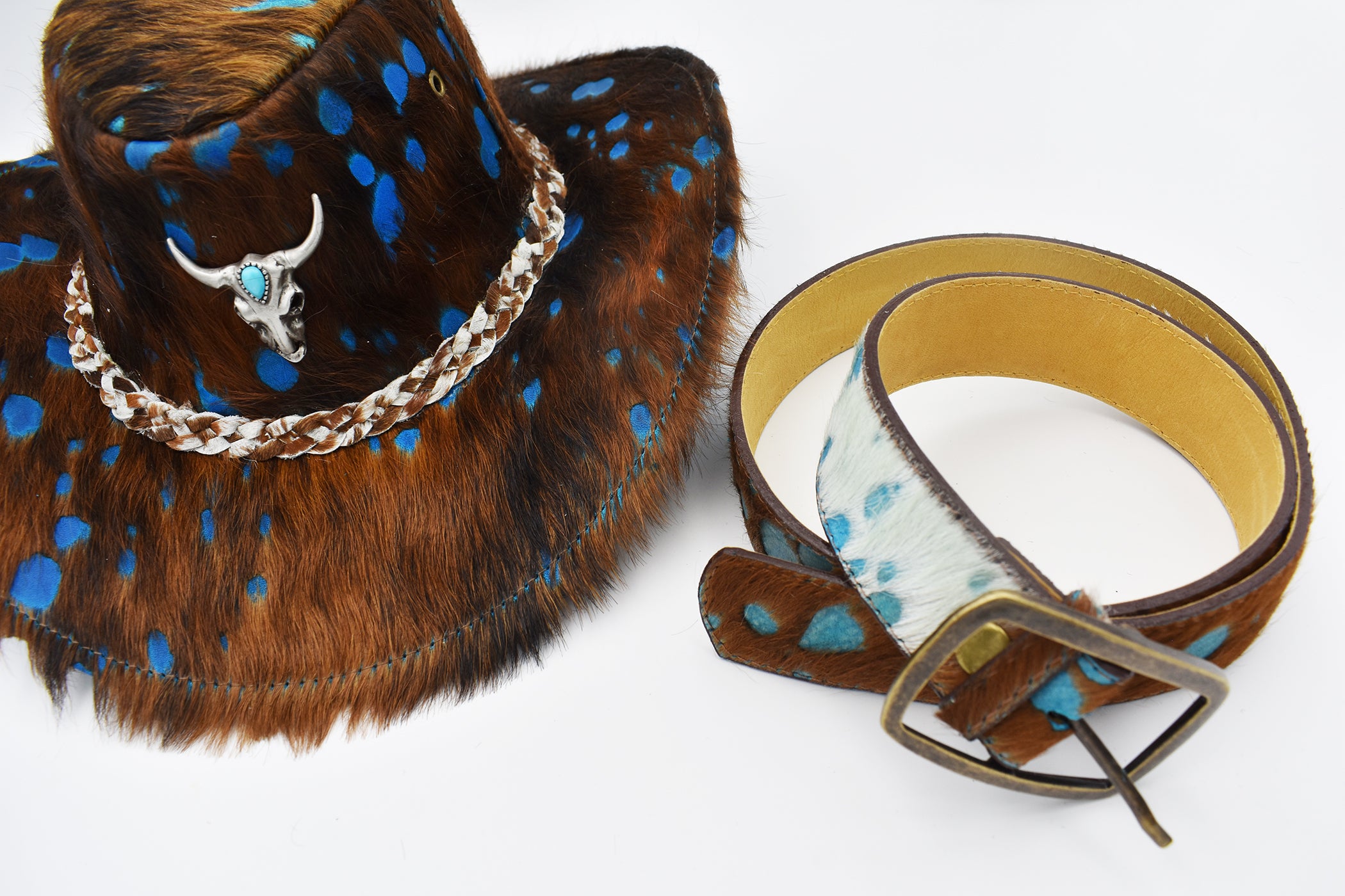 Brown with Turquoise Cowhide Belt