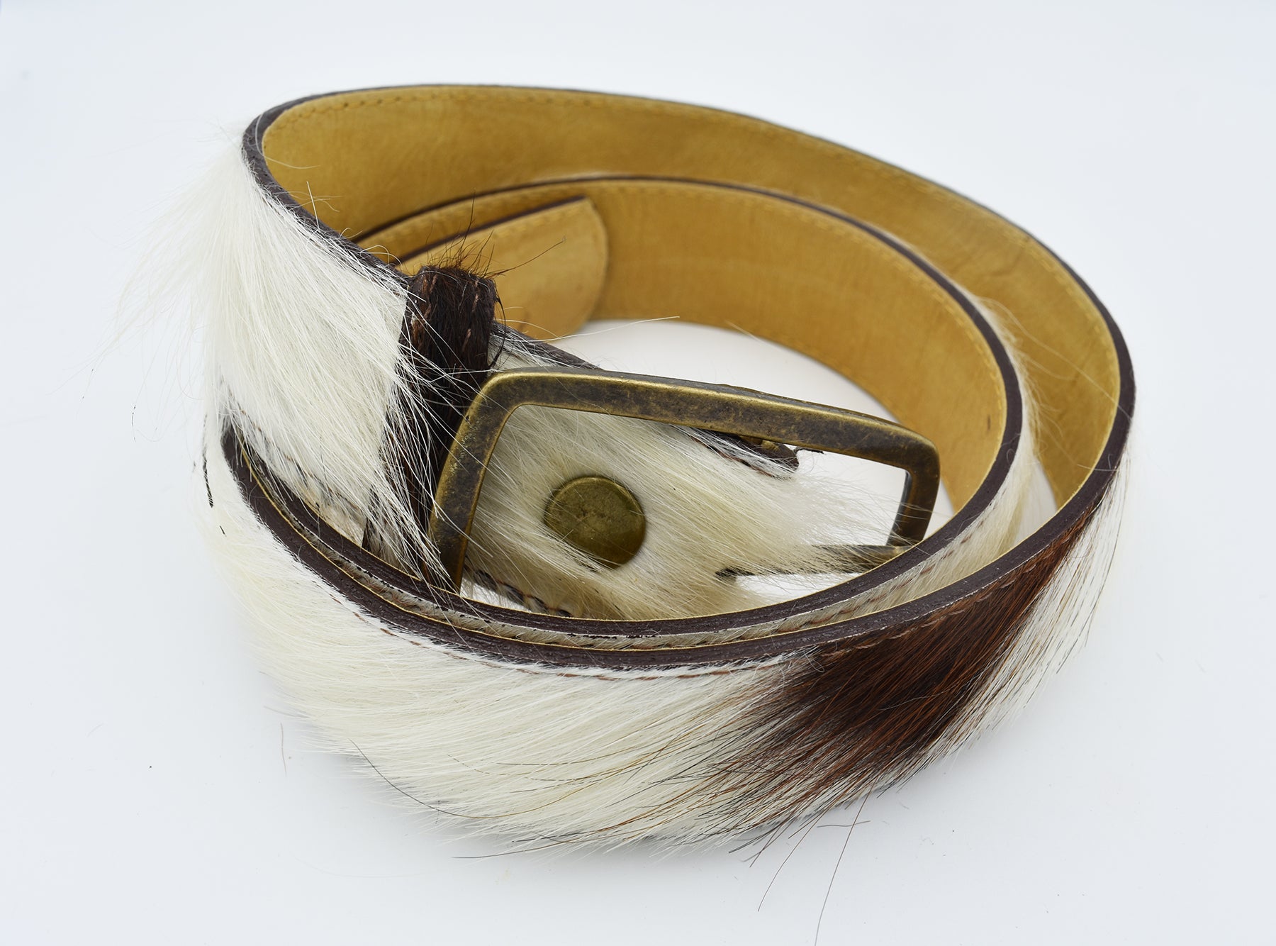 Brown and White Fur Cowhide Belt