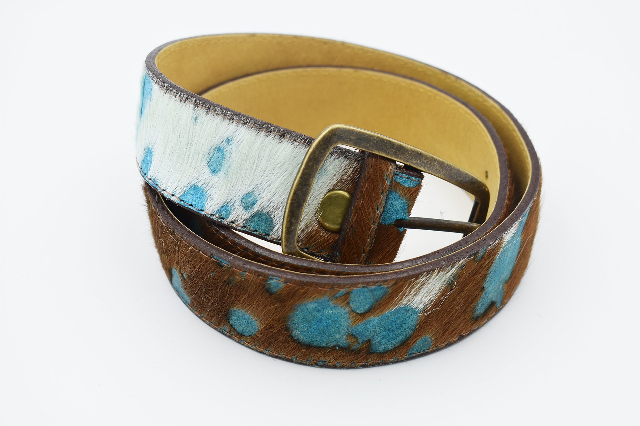 Brown with Turquoise Cowhide Belt
