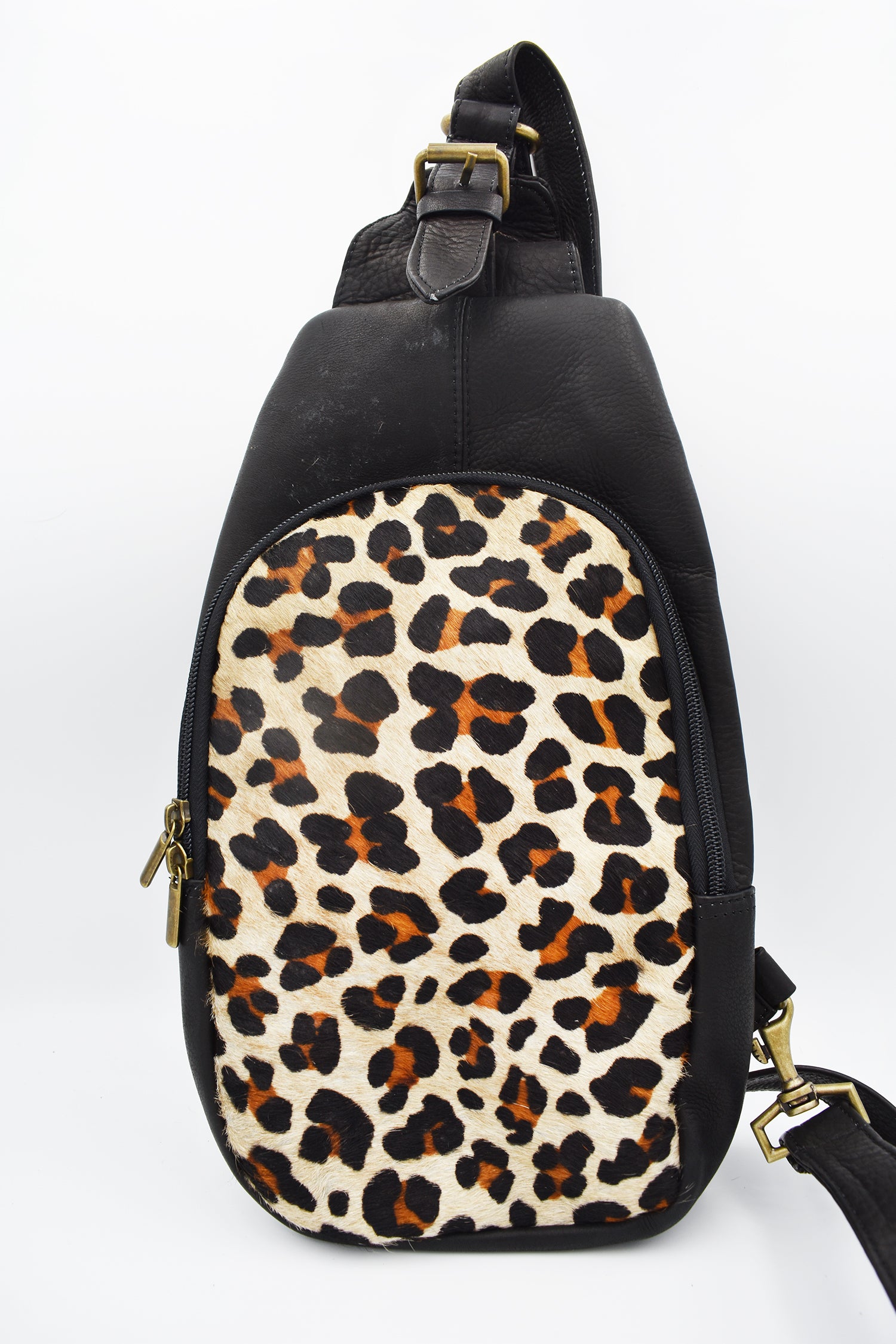Sling, Off Shoulder Leopard Cowhide Front Bag
