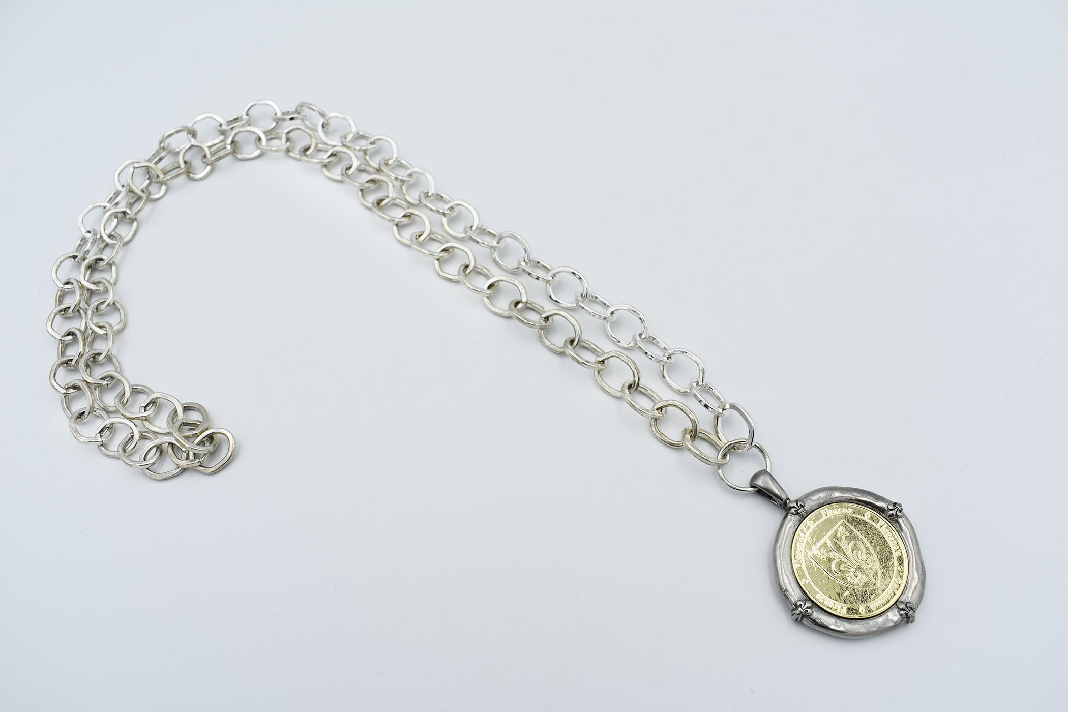 Italian Treasures Collection Silver Chain Necklace with Fleur Di Lis