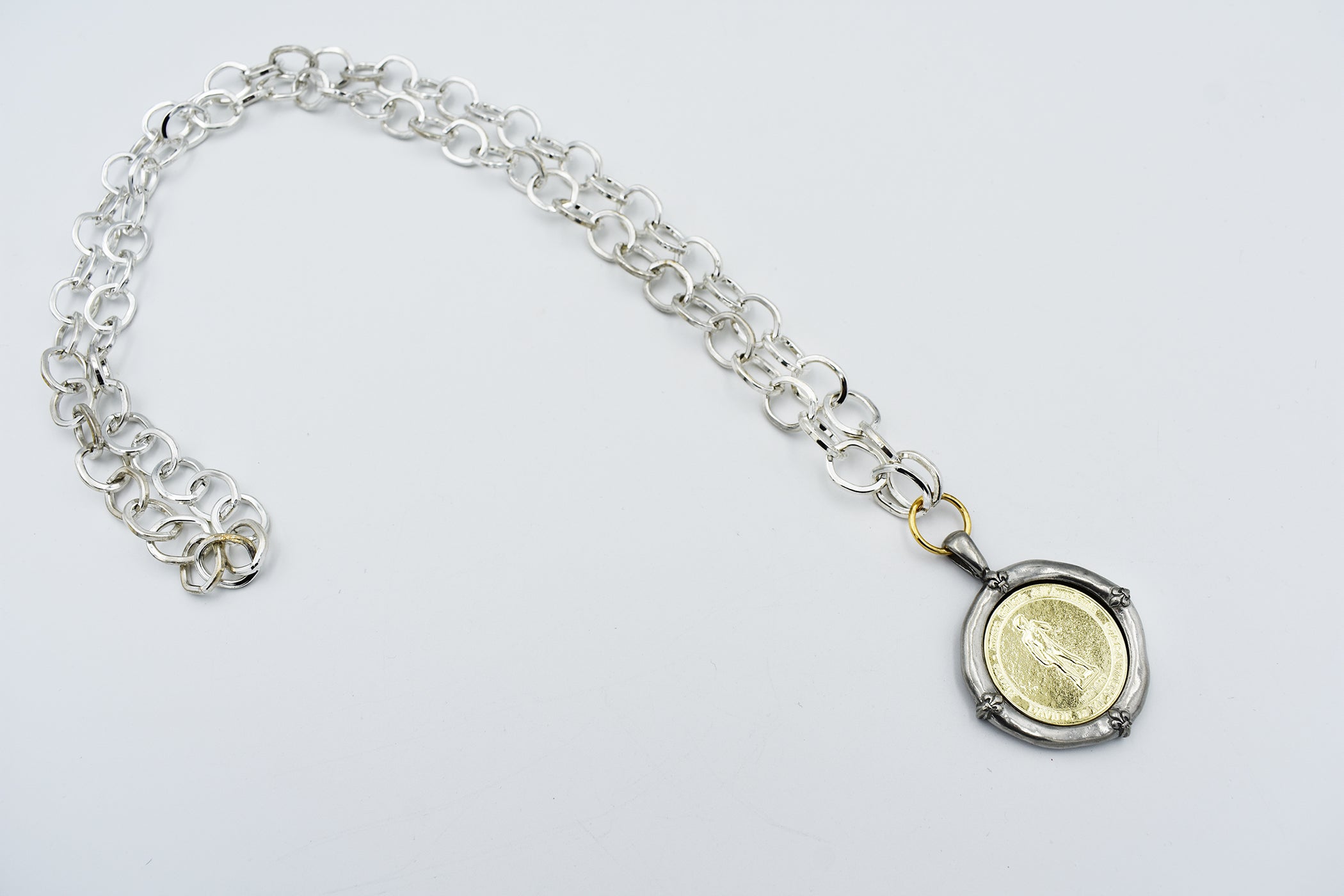 Italian Treasures Collection Silver Chain Necklace with David Coin