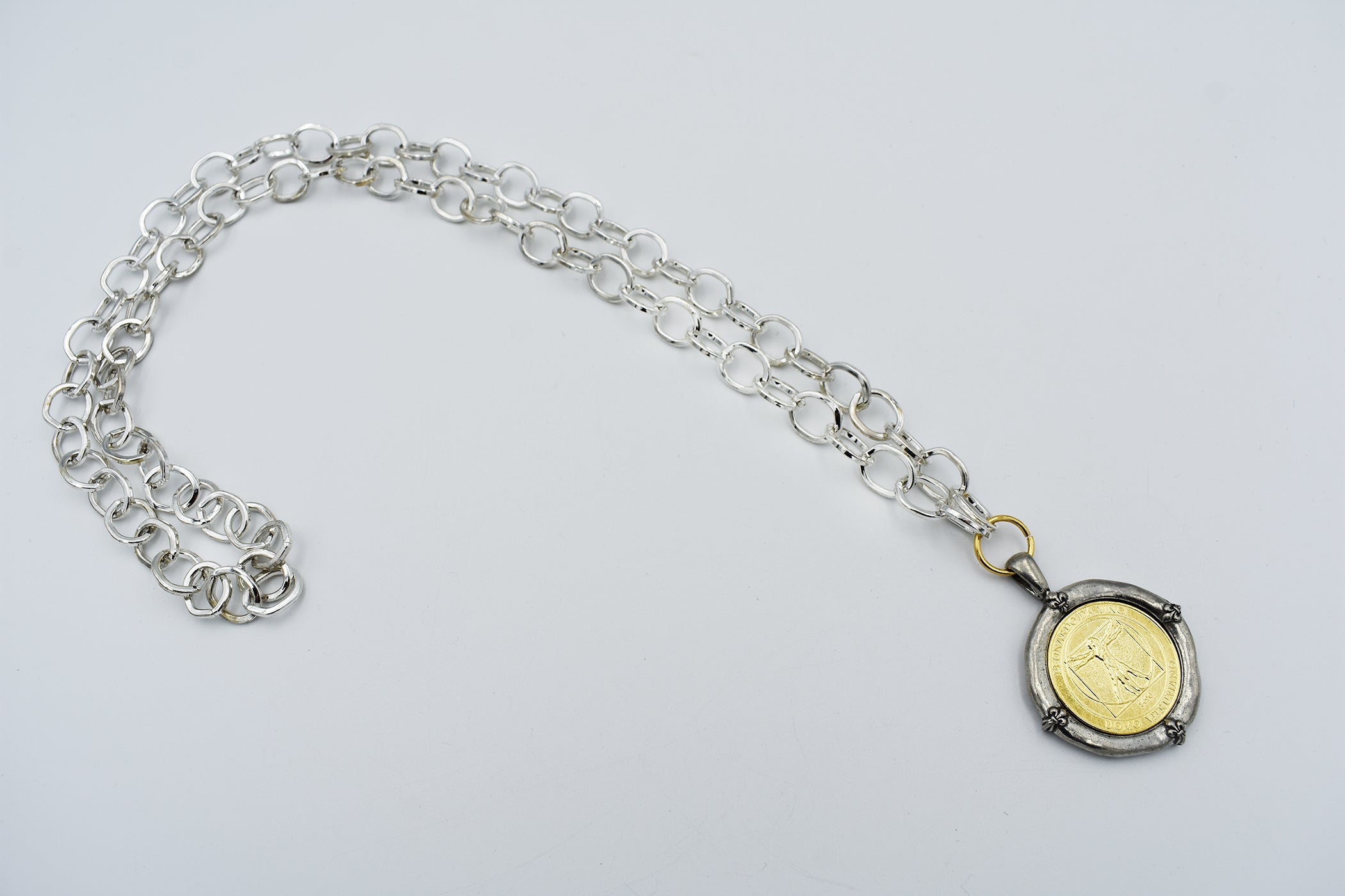 Italian Treasures Collection Silver Chain Necklace with Leonardo Da Vinci