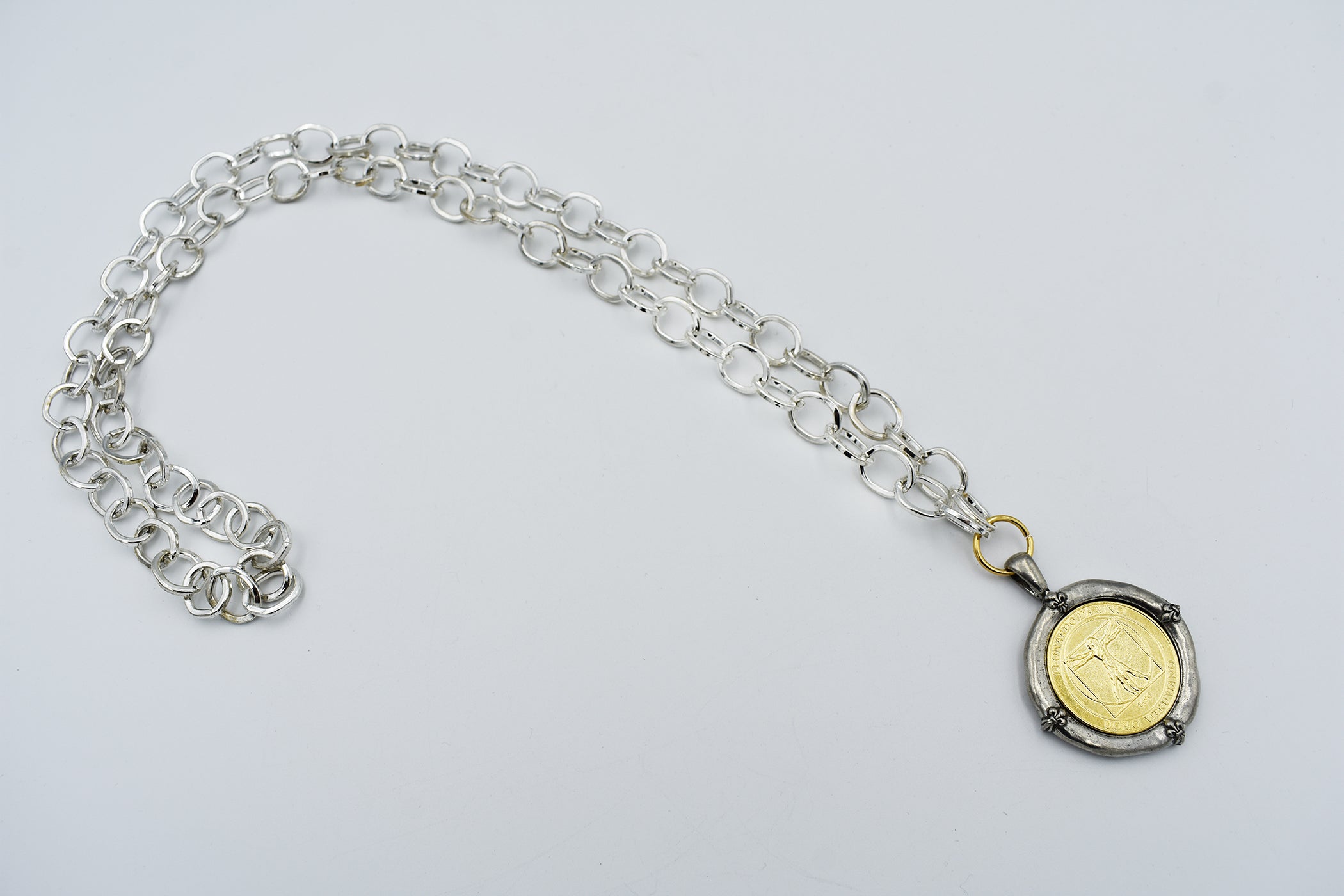 Italian Treasures Collection Silver Chain Necklace with David Coin
