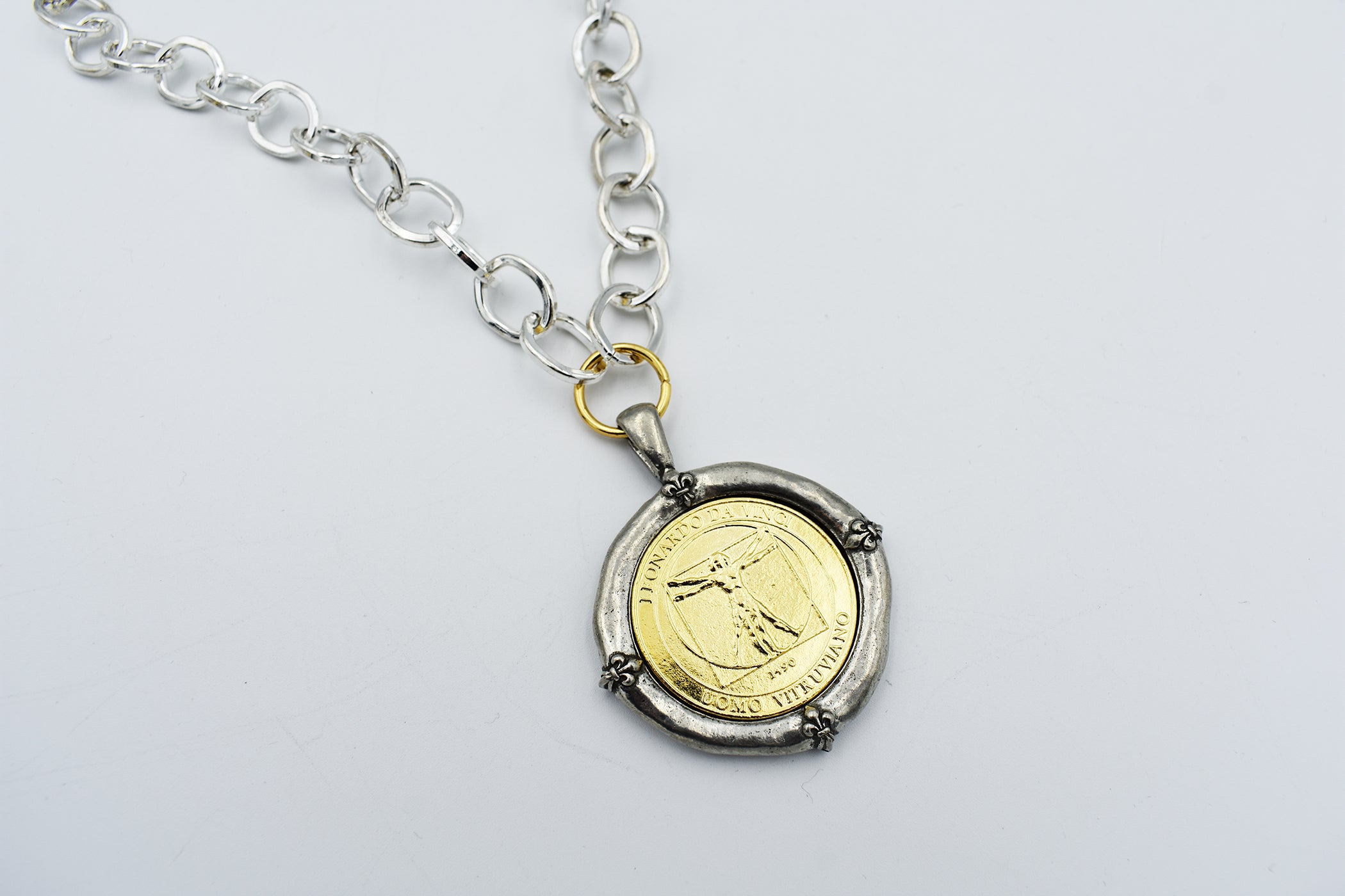 Italian Treasures Collection Silver Chain Necklace with Leonardo Da Vinci