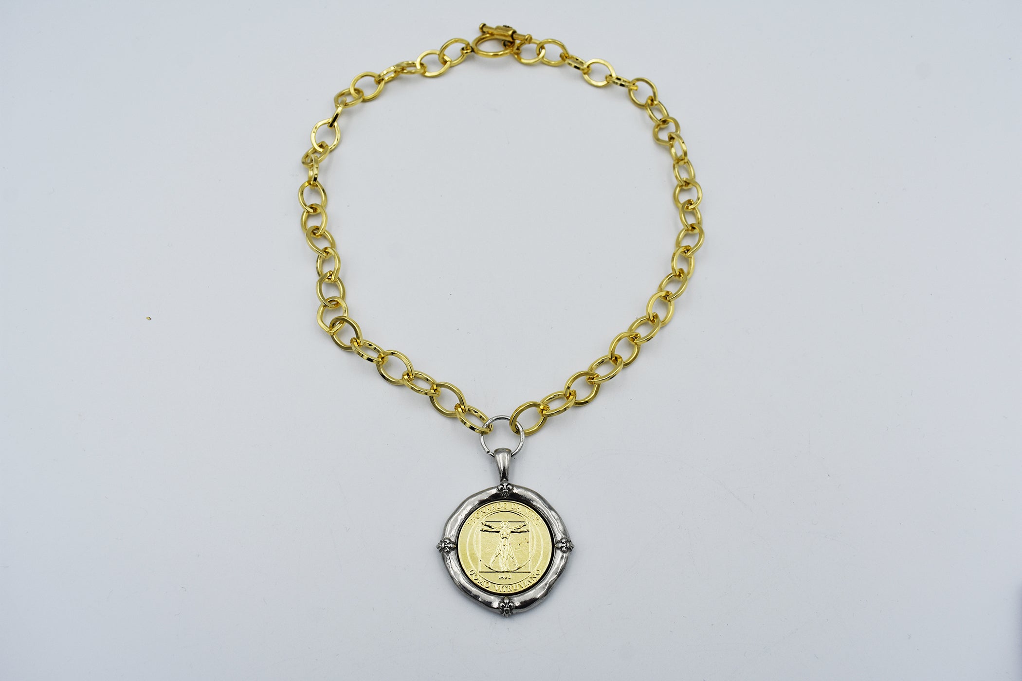 Italian Treasures Collection Gold Chain Necklace with Leonardo Da Vinci