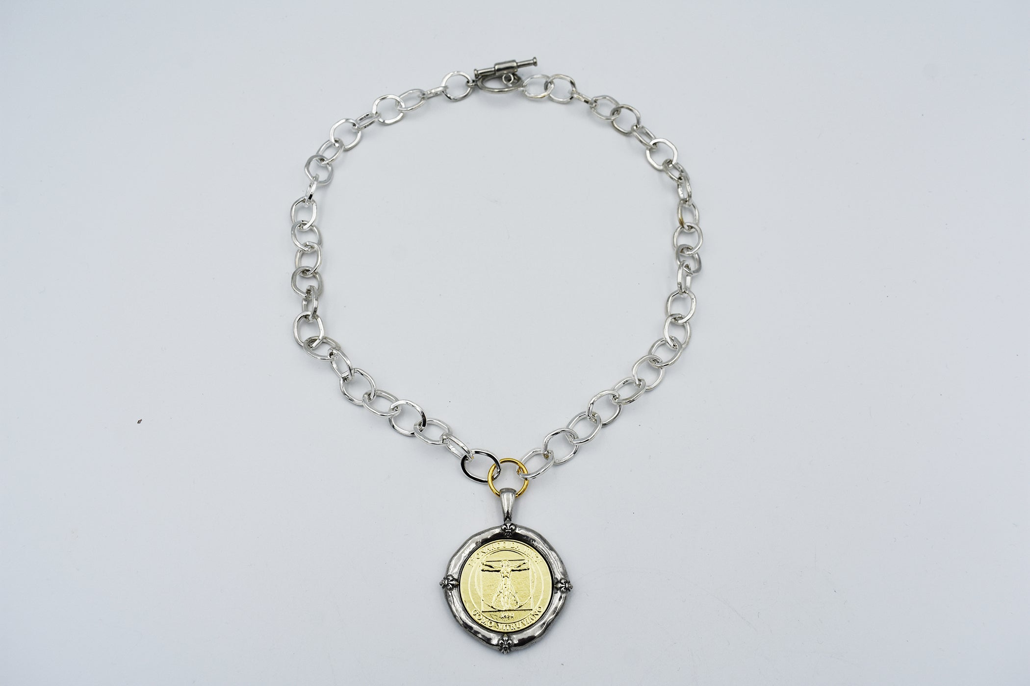 Italian Treasures Collection Silver Chain Necklace with Leonardo Da Vinci