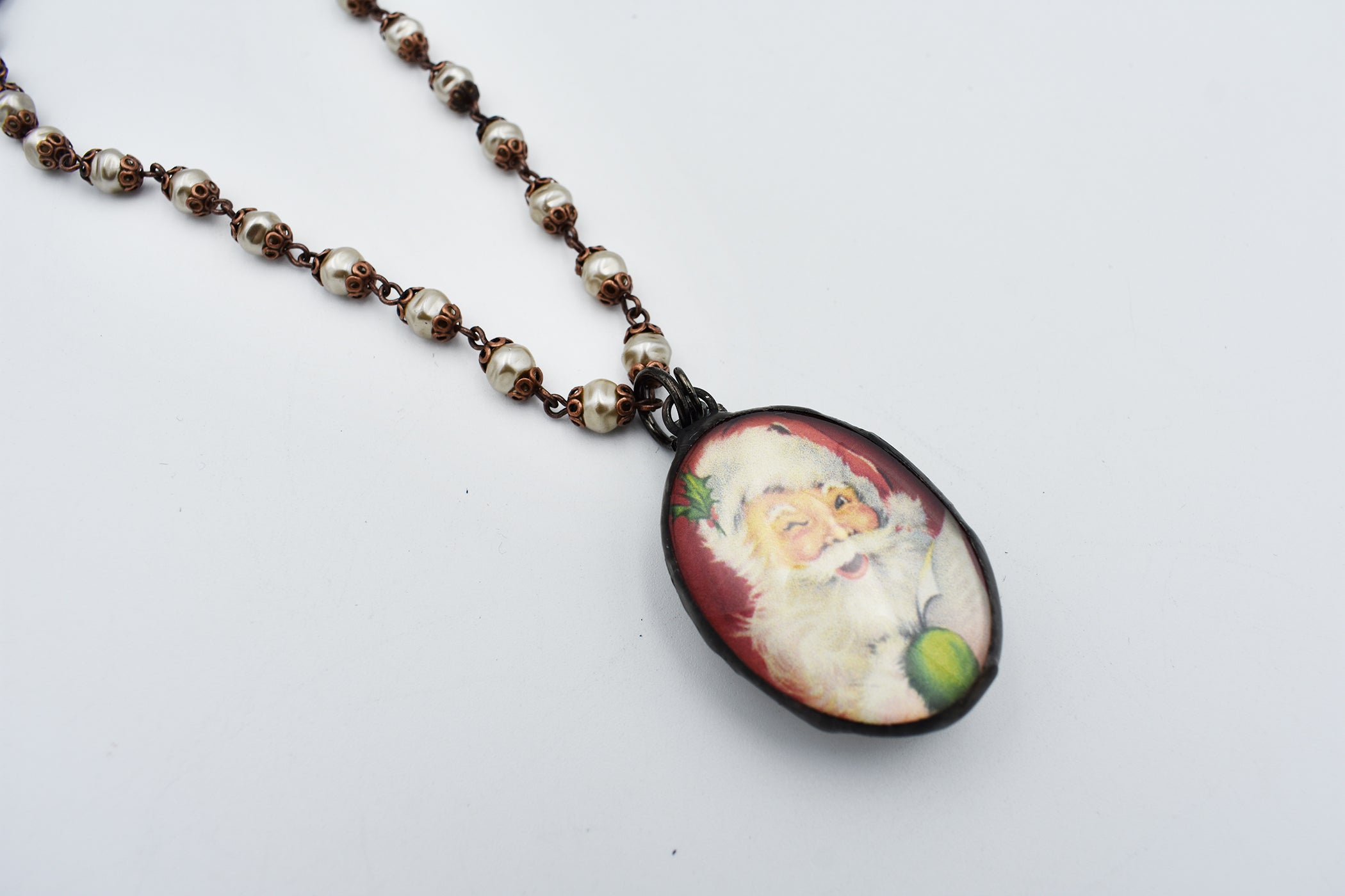 Vintage Holiday Santa Winking Necklace