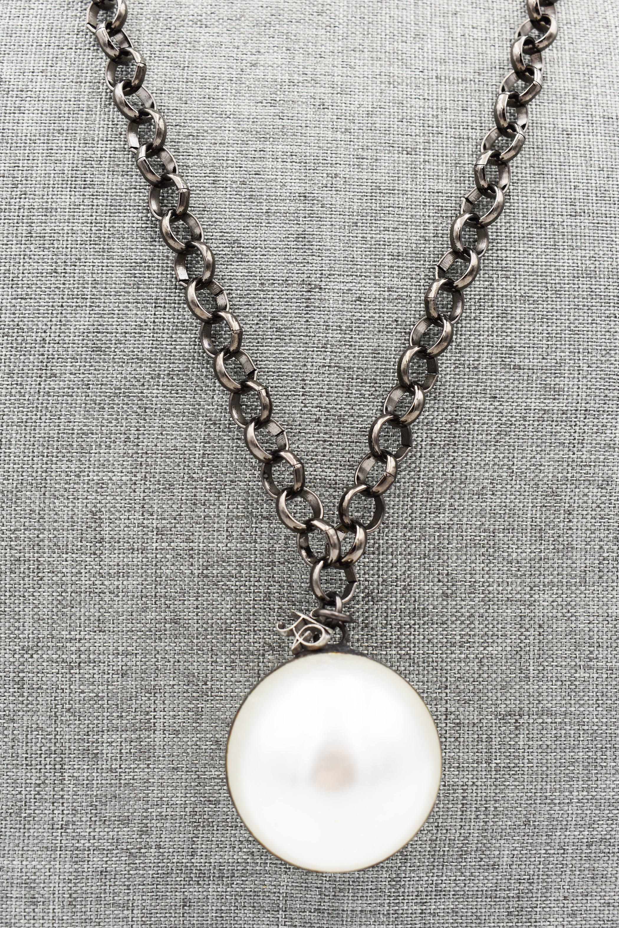 Gunmetal Chain Necklace with 42mm Glass Pearl