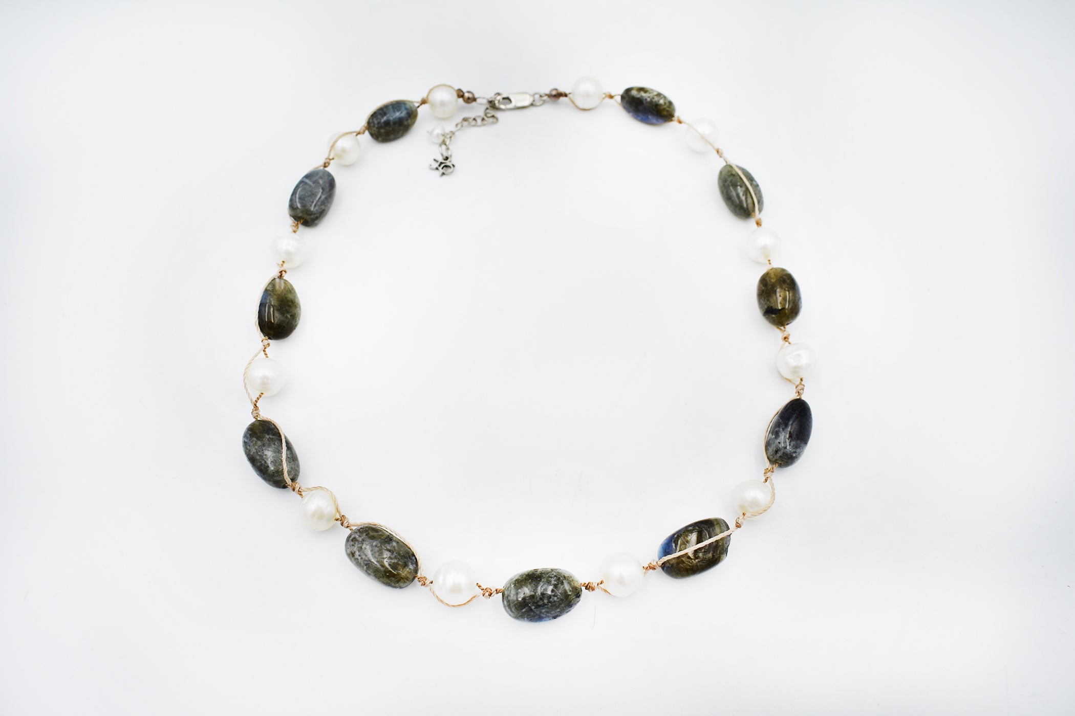 Labradorite and Pearl L Knot Necklace