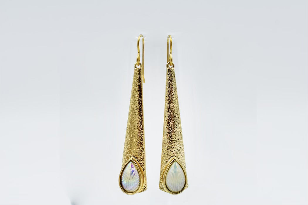 Gold Moonstone Shell Earrings