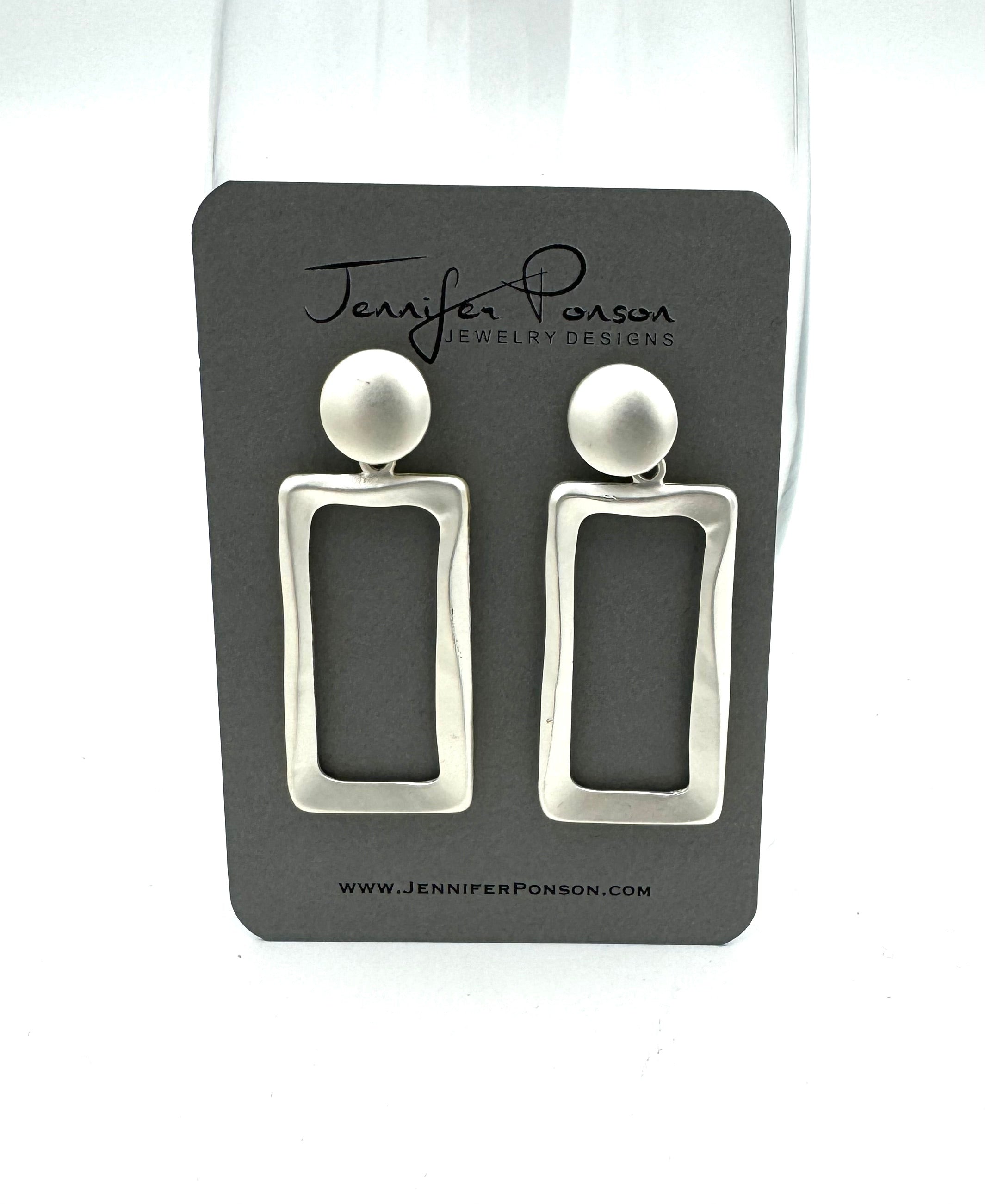 Matte Silver Post Earrings with Rectangular Drop