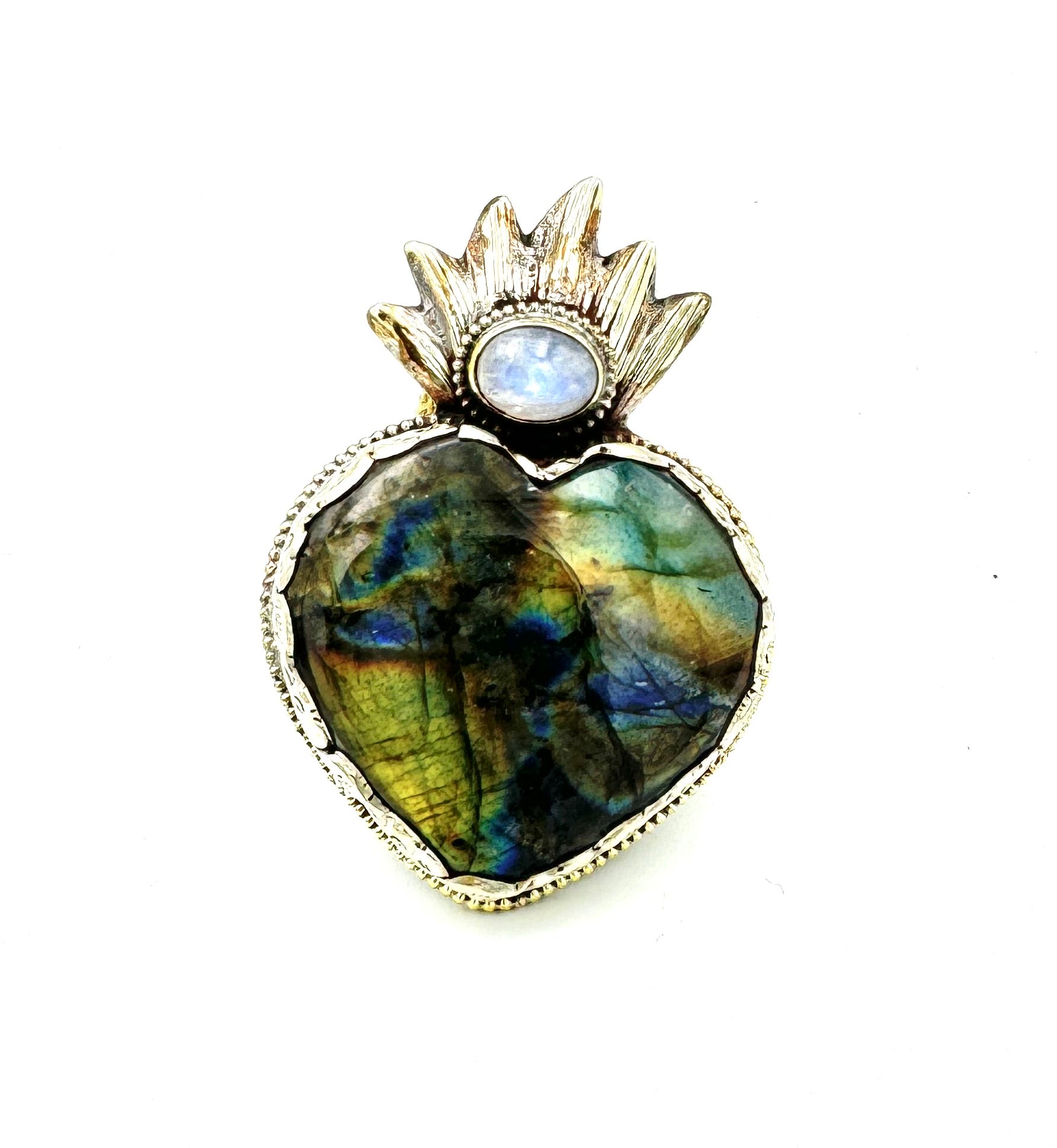 Sacred Labradorite Heart with Moonstone Ring