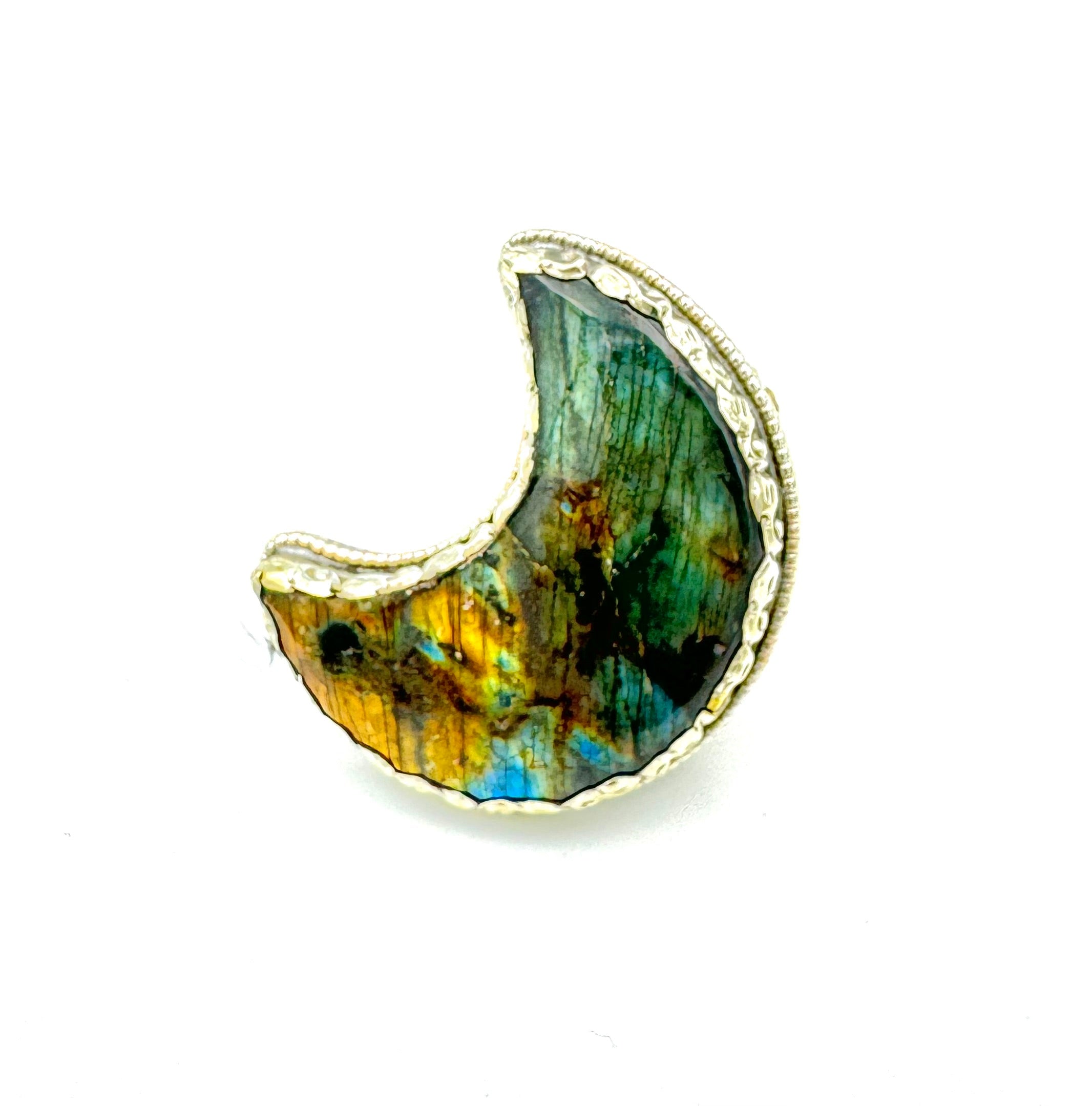 Labradorite Crescent Moon Ring