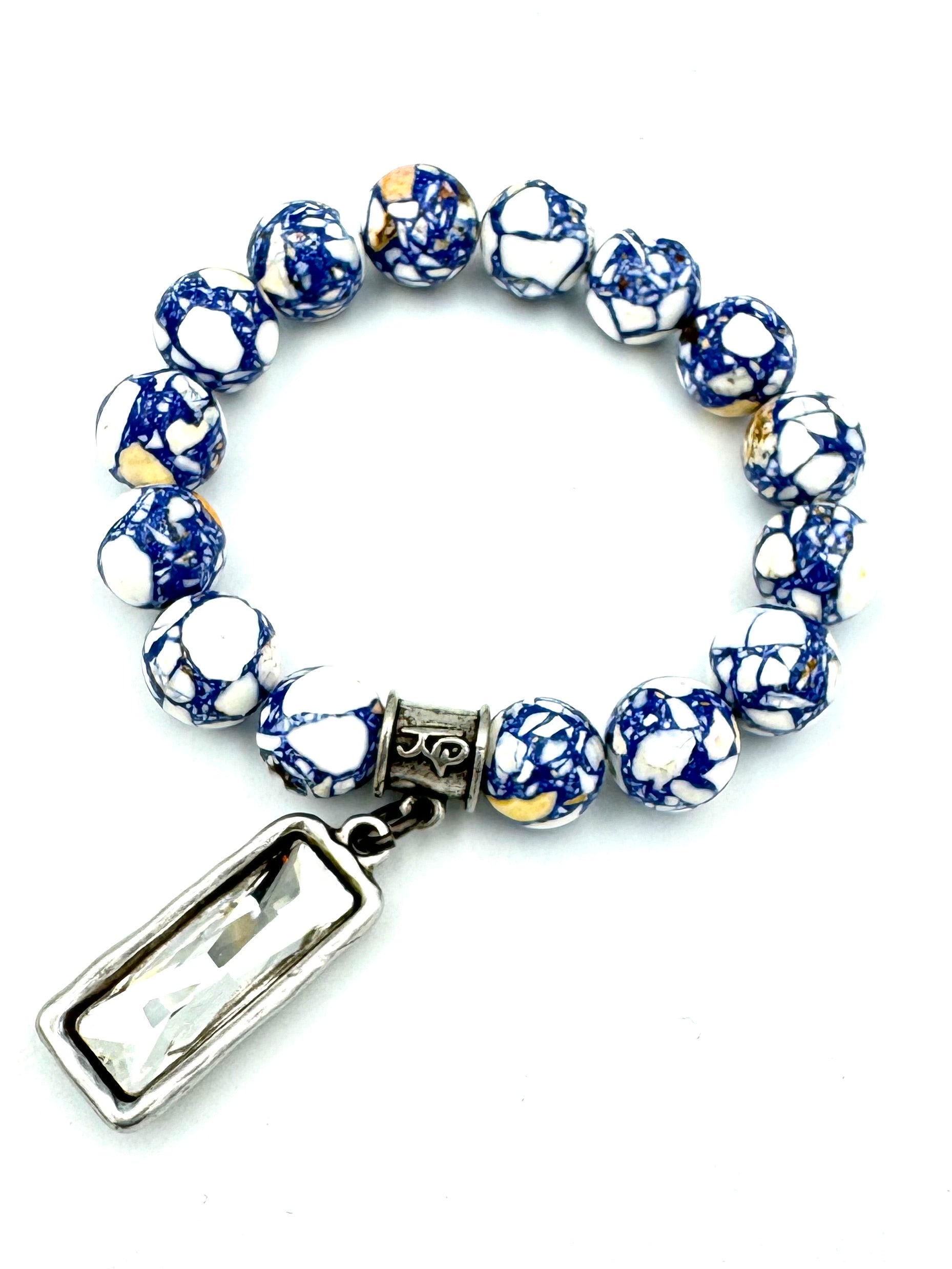Mosaic Beaded Bracelet with Rectangular Crystal Drop