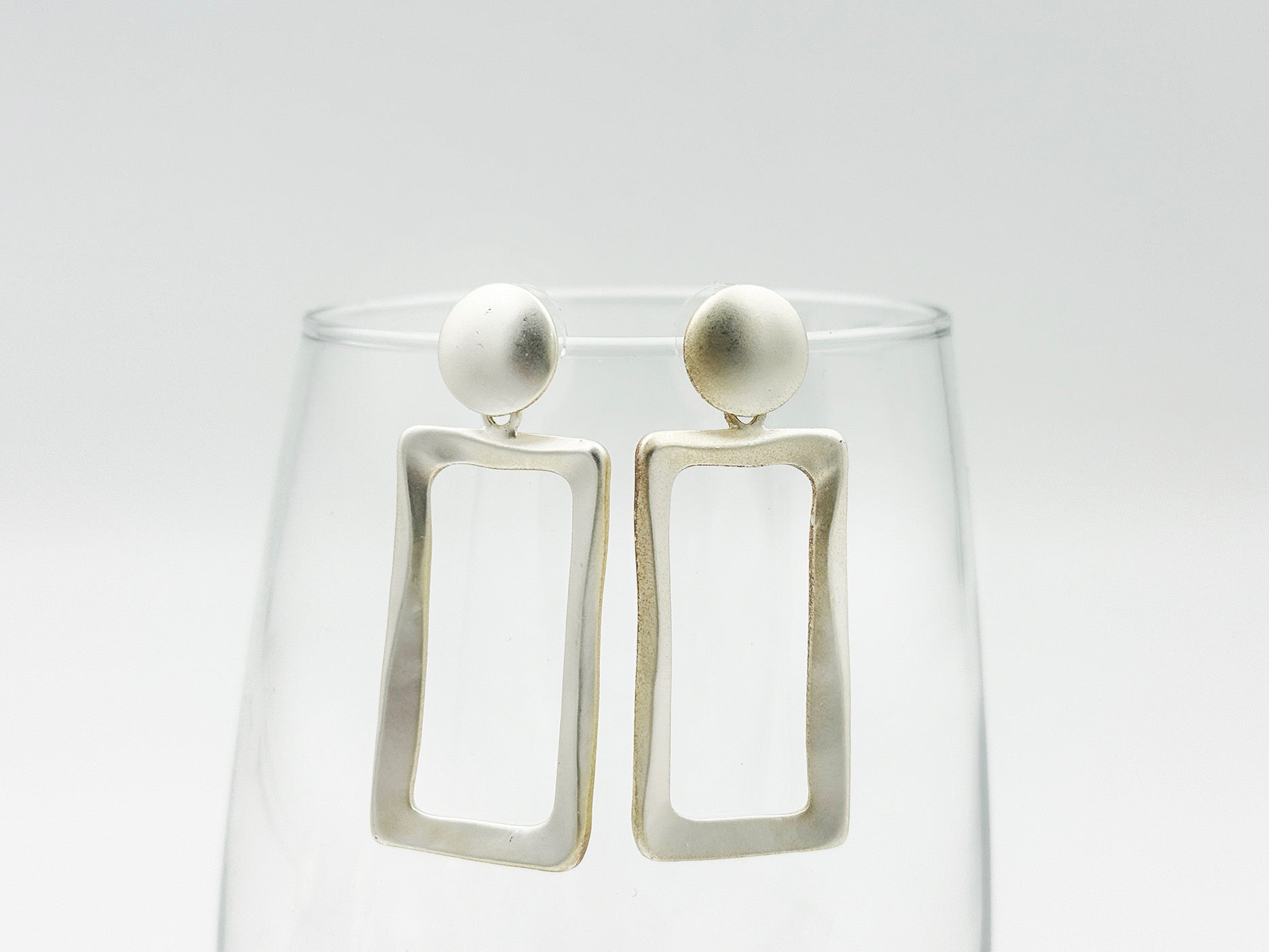 Matte Silver Post Earrings with Rectangular Drop