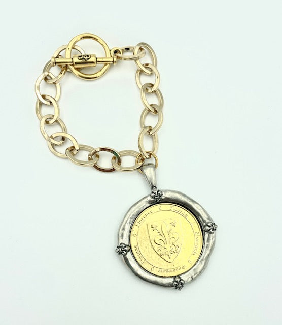 Italian Treasures Collection Florence Fleur De Lis Coin Bracelet