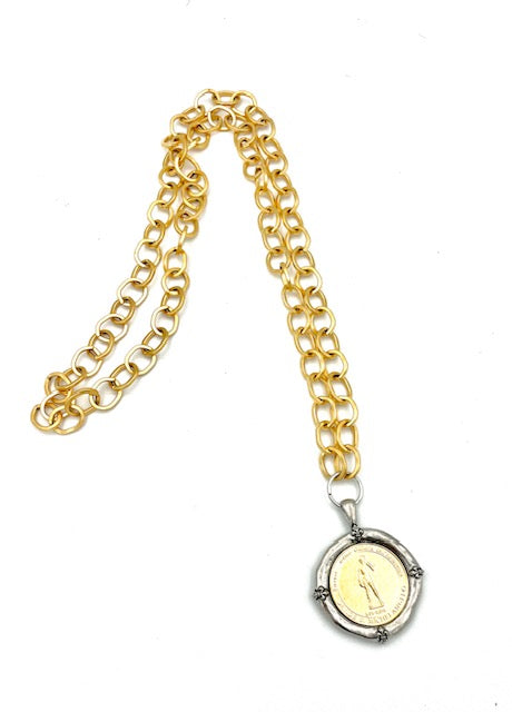 Italian Treasures Collection Gold Chain Necklace with David Coin