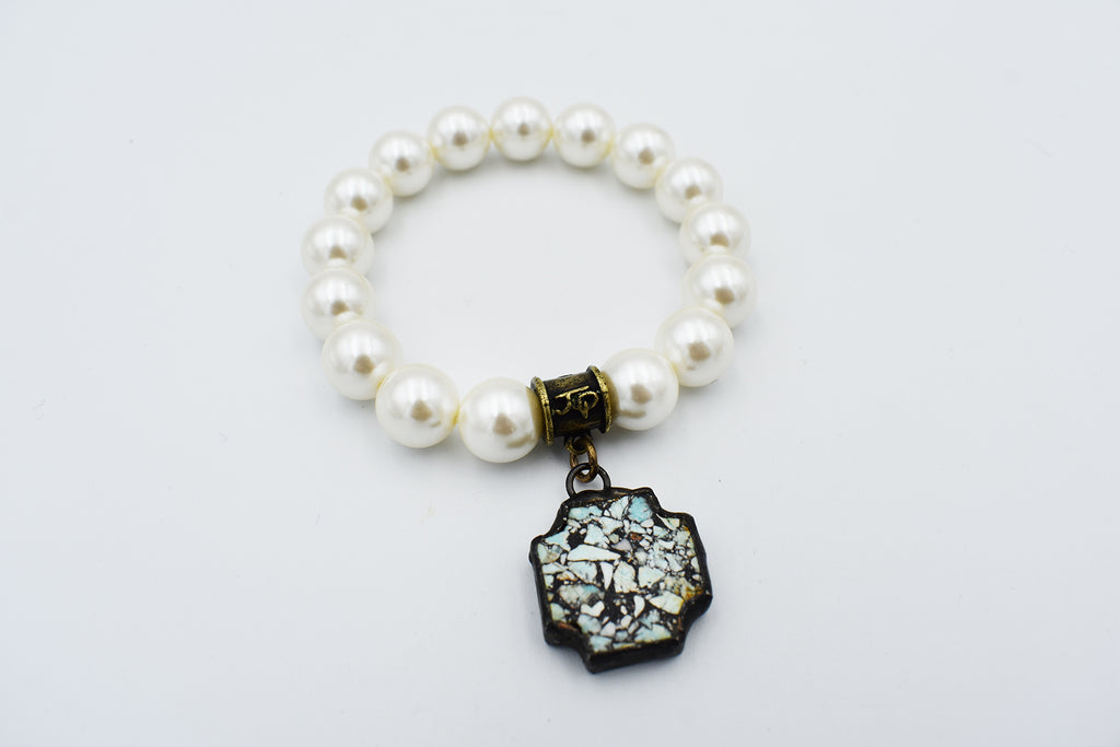 Pearl Bracelet with Turquoise Cross Pendant – Jennifer Ponson